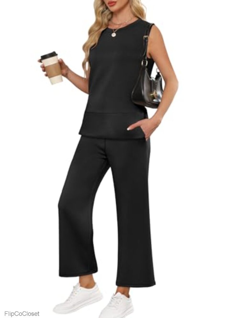 2 Piece Travel Outfit Set Tank Top Wide Leg Pants Lounge Set